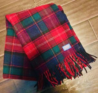 Vintage Pendleton Wool Plaid Blanket/throw Fringes Made In The Usa Old 70x53