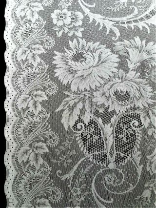 2) White Sheer Lace W/ Rose Floral Design Vintage Panels Curtains 63 " Long