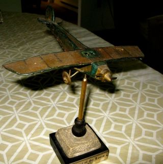 Custom Made 1927 Spirit Of St.  Louis Tin Made Airplane On Pedestal Swivel Mount