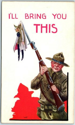 1918 World War I Wwi Patriotic Postcard Us Soldier " I 