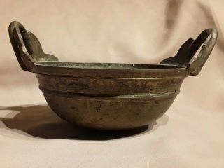 Great Vintage Hammered Copper Pot/bowl With Solid Brass Double Handles 5.  5 " Diam