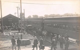 Aledo Il Railroad Depot Train At Station Busy Day Equals York City 1914 Rppc
