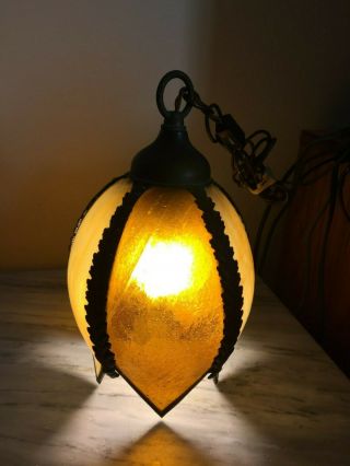 Vintage Stained Glass Tulip Hanging Light