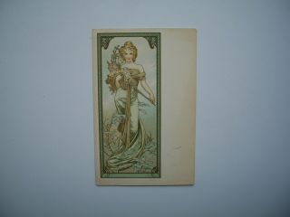 Antique Postcard By Alphonse Mucha « Spring» Ref.  Bowers & Martin P.  96