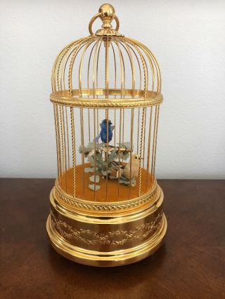 Pre - Owned Swiss Reuge Music Singing Birds Gold Birdcage