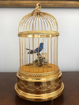 Pre - owned Swiss Reuge Music Singing Birds Gold Birdcage 8
