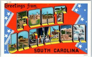 Fort Jackson South Carolina Large Letter Postcard Asheville Linen C1950s