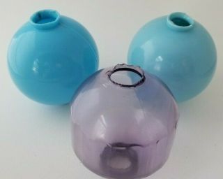 ANTIQUE LIGHTNING ROD BALLS 3 Blue Milk Glass and Amethyst Glass 3