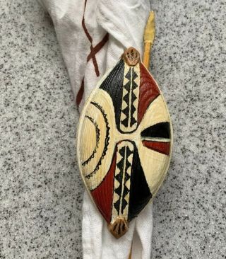 Bsa Vintage Handmade Carved/painted African Masai Shield W/ Spear Neck Slide Nos