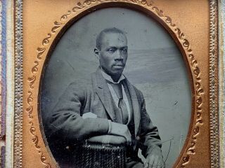 c1870 Young Black GENTLEMAN 6th Plate TINTYPE African American Photo CIVIL WAR 6