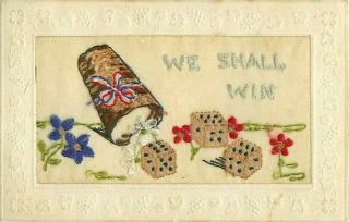 Ww1 Pc Silk Dice Game We Shall Win Patriotic Embroidered C1914
