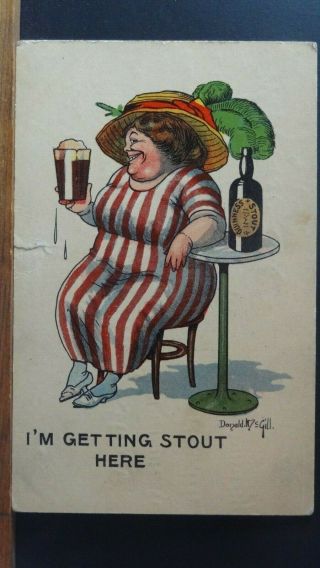 Donald Mcgill Comic Postcard: Guinness Stout Beer Bottle & Bbw Fat Lady Humour