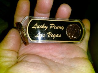 Vtg Las Vegas Key Keychain Ring Fob Lucky Penny Souvenir