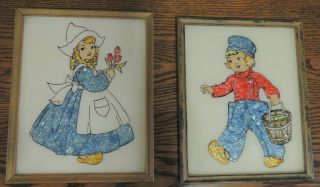 Vintage Foil Dutch Boy And Girl Framed Pictures