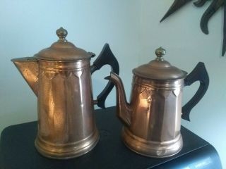 2 Antique Copper Coffee Pots Stamped Rochester 4 Pt - 5 Pt