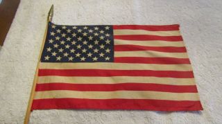 Historic Vintage 1960’s Cloth American Us Flag 16” X 11 " 31 " Wood Pole