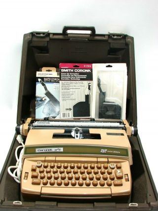 Vtg Smith Corona Coronet 12 Brown Electric Typewriter W/case 3 Ribbons