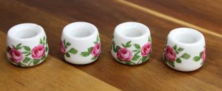 4 Vintage Pink Rose Miniature Taper Candle Holders By Funny Design W.  Germany