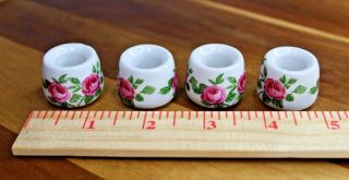 4 Vintage Pink Rose Miniature Taper Candle Holders by Funny Design W.  Germany 4