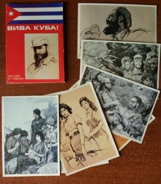 Set 18 Soviet Postcards Viva Cuba Che Guevara Fidel Castro Military Women Havana