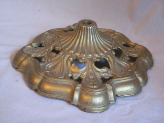 E 372 Pat.  ornate scroll heavy metal floor lamp base stand cast iron brass tone 3