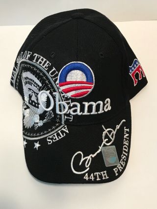 Barack Obama Black Baseball Cap " 44th President Obama ",  With Presidential Seal.