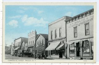 c1915 - 1930 Angola,  NY,  Commercial Street Store Fronts Sky Tint Postcard 2