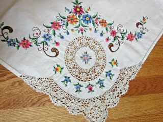 Vintage Rectangle Table Cloth W/ Cross Stitch And Crochet Design,  63 " X 80 "