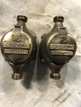 2 Brass Vintage Antique Steampunk Sensus Brass Water Meters 5/8 "