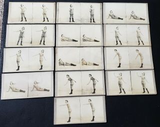 13 Card Stereoview Set - Girl In Bathing Suit