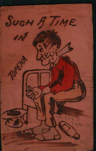 Such A Time In Topeka Ks Vintage Leather Postcard