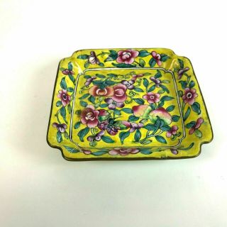 Vintage Chinese Cloisonne Yellow Enamel Peach Miniature Plate Trinket Dish