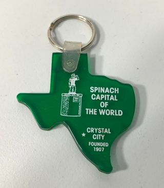 Crystal City Texas Spinach Souvenir Plastic Keychain Key Ring Spinach Capital