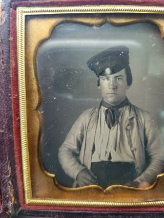 Antique Ambrotype Civil War Era Boy In Uniform Full Cased &