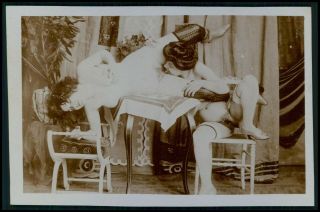 Nude Woman Lesbian Girls Having Fun Old 1900s Photo Postcard