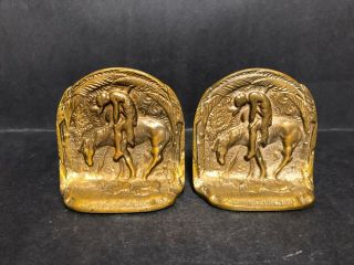 Old Antique Solid Bronze Trail Of Tears Bookends Indian Horse Depiction