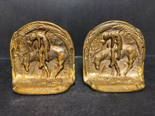 OLD ANTIQUE SOLID BRONZE TRAIL OF TEARS BOOKENDS INDIAN HORSE DEPICTION 2