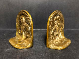 OLD ANTIQUE SOLID BRONZE TRAIL OF TEARS BOOKENDS INDIAN HORSE DEPICTION 3