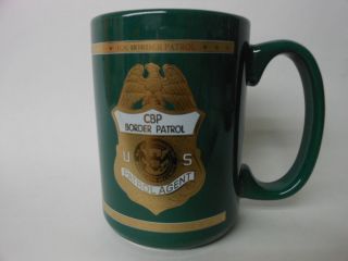 U.  S.  Border Patrol Porcelain Coffee Mug Green Gold Accents
