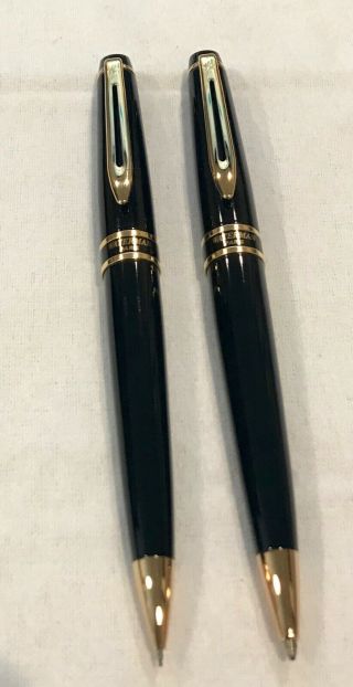 Waterman Expert Ii Black & Gold Ballpoint Pen & Pencil Set - Estate