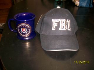 Department Of Justice Fbi Mug & Fbi Hat Cap Flex Strap Kati Sportcap With Tag