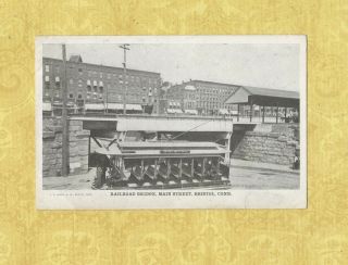 Ct Bristol 1906 Rare Postcard Railroad Bridge Street Car Moxie Sign Conn