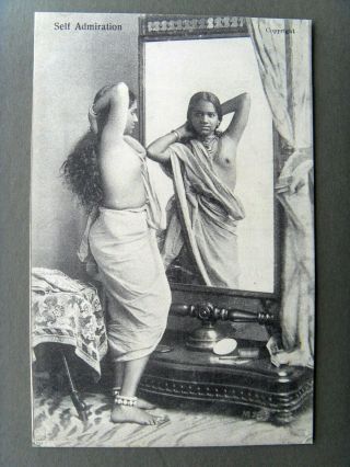India Bombay Woman In Sari " Self Admiration " Antique C1905 Ppc