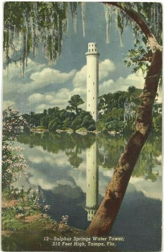 Sulphur Springs Water Tower Tampa Florida Fl Water Reflection Vintage Postcard