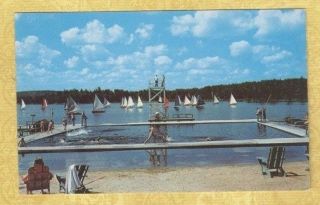 X Canada Ontario Canoe Lake 1950 - 60s Postcard Camp Ahmek & Wapomeo Taylor Stat