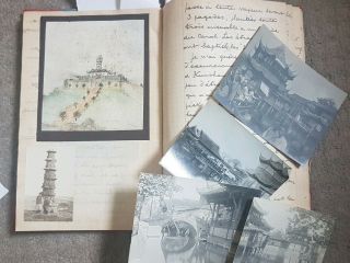 1907 - 1910 Handwritten Travellers Account Of China W Photographs And Watercolours