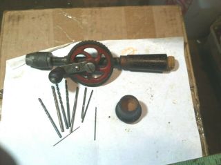 Vintage Antique German Drill Hand Crank Drill Made In Germany,  9 Bits