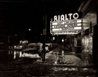 1950s Photo Negative Movie Theatre Lights Snowy Street Scene Car Scranton Pa