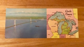 8.  5x3.  5 Mackinac Bridge Michigan Upper Peninsula Panoramic Postcard