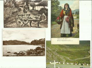 Four Postcards - Cork,  Kerry,  Horse & Cart & Our Bridget - Ireland